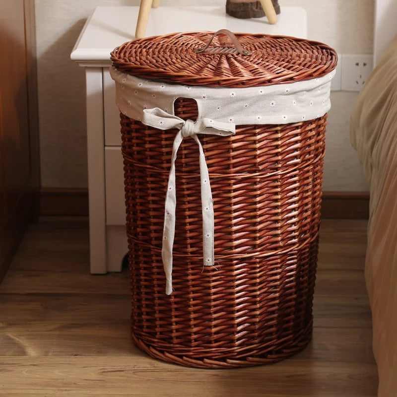 Wier Laundry Basket Dir Clothes Storage Basket with Lid Household Organizer Basket Pure l Willow Wier Basket