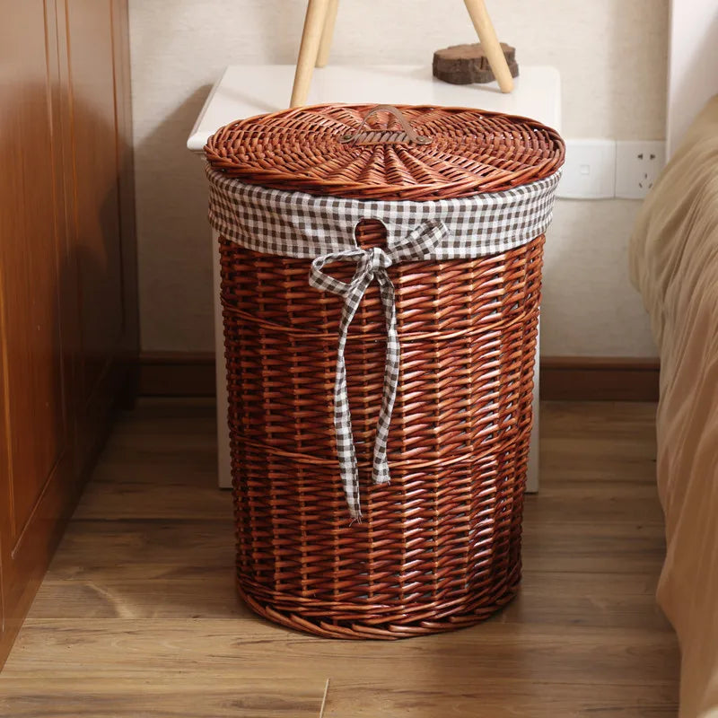 Wier Laundry Basket Dir Clothes Storage Basket with Lid Household Organizer Basket Pure l Willow Wier Basket