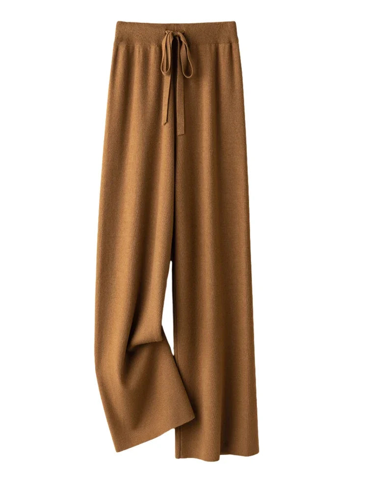 Wide-Leg Soft Knit Winter Trousers