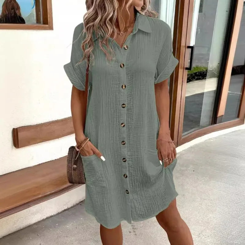 Linen Button-Up Summer Dress