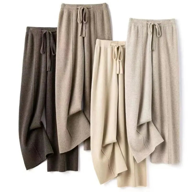 Soft Wool Wide-Leg Knit Trousers