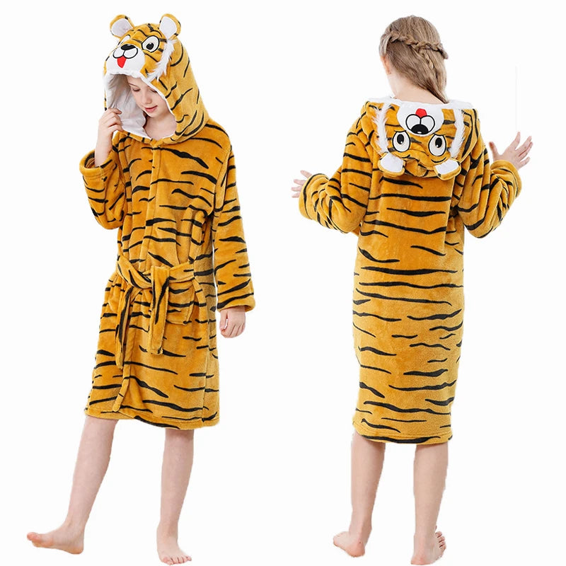 New Autumn Winter Tiger Bathrobes Girls Boys Sleepwear Bath Blanket Kids Soft Bath Robes Children Animal Pajamas Kids Clothing