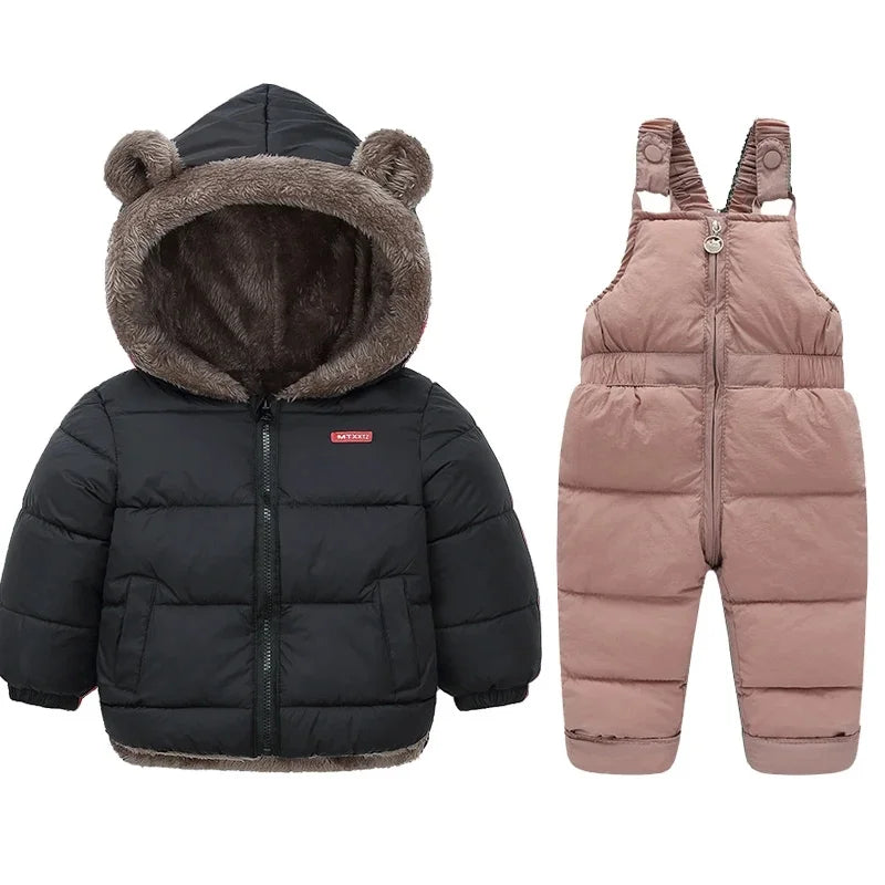 Children Winter Clothing Sets Baby Lamb Fleece Coats+Down Pants 2Pcs Boys Girls Thicken Warm Casual Hooded Clothing Outfits