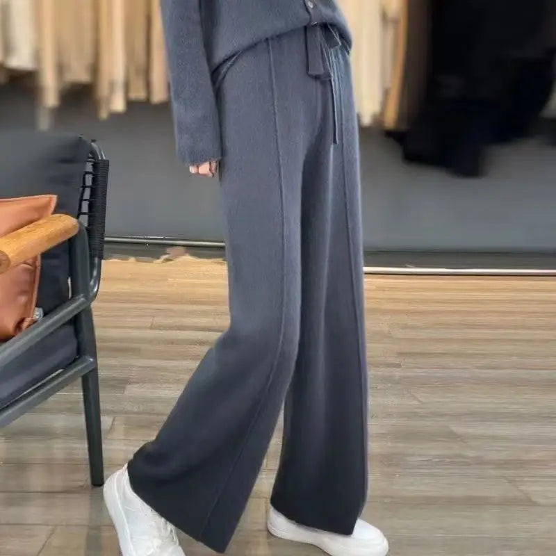 Soft Wool Wide-Leg Knit Trousers