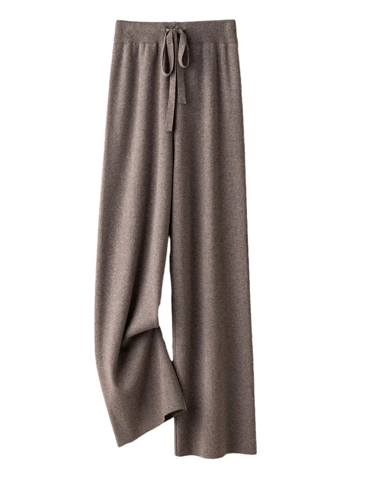 Wide-Leg Soft Knit Winter Trousers