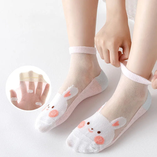 5Pairs/Lot Summer Soft Cotton Girl Socks Breathable Children Short Ankle Socks Kids Lace Princess Mesh Cartoon Socken