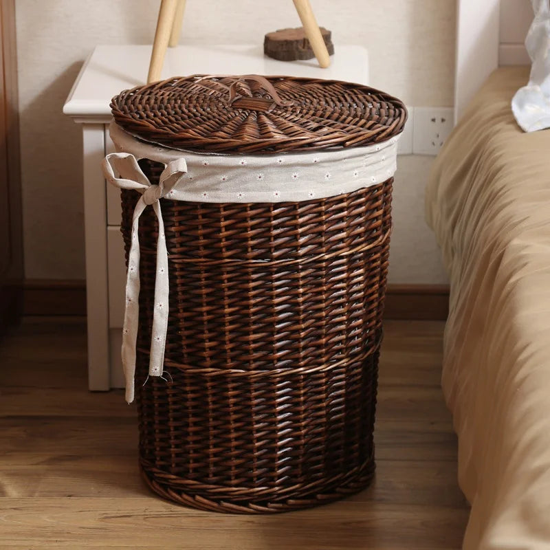Wier Laundry Basket Dir Clothes Storage Basket with Lid Household Organizer Basket Pure l Willow Wier Basket