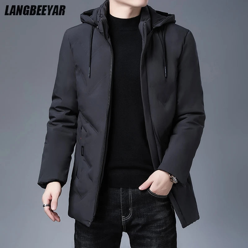 Top Grade Designer New Brand Men Parka Jacket Thick Casual Fashion Windbreaker Hooded Quilted Bubble Coats Long Mens Clothes