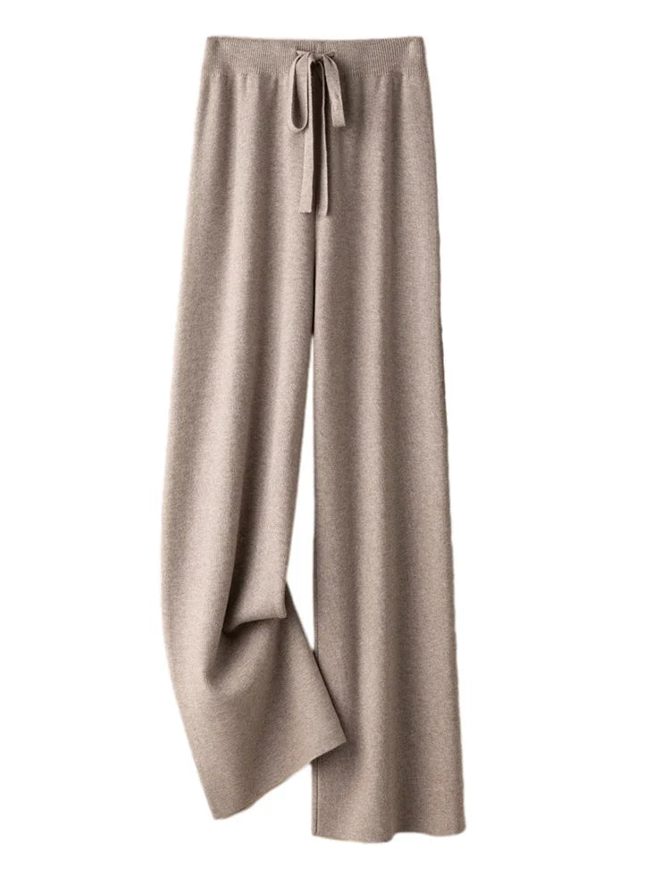 Wide-Leg Soft Knit Winter Trousers